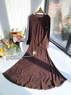 春夏小蛇纹路·气场鱼尾裙印花轻奢斜裁喇叭袖 长裙 欧美真丝修身