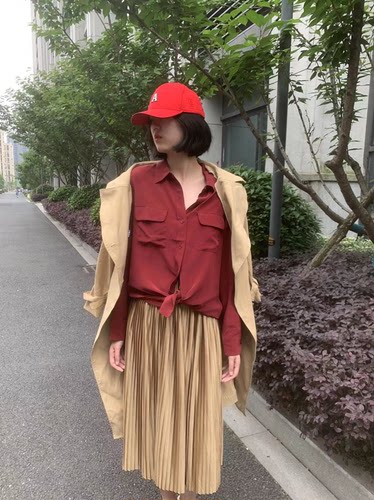 修身韩系单排扣长袖真丝衬衫