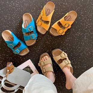 葡萄妈夏季 女夏 新款 双一字扣带4.5cm厚底增高勃肯懒人沙滩凉拖鞋