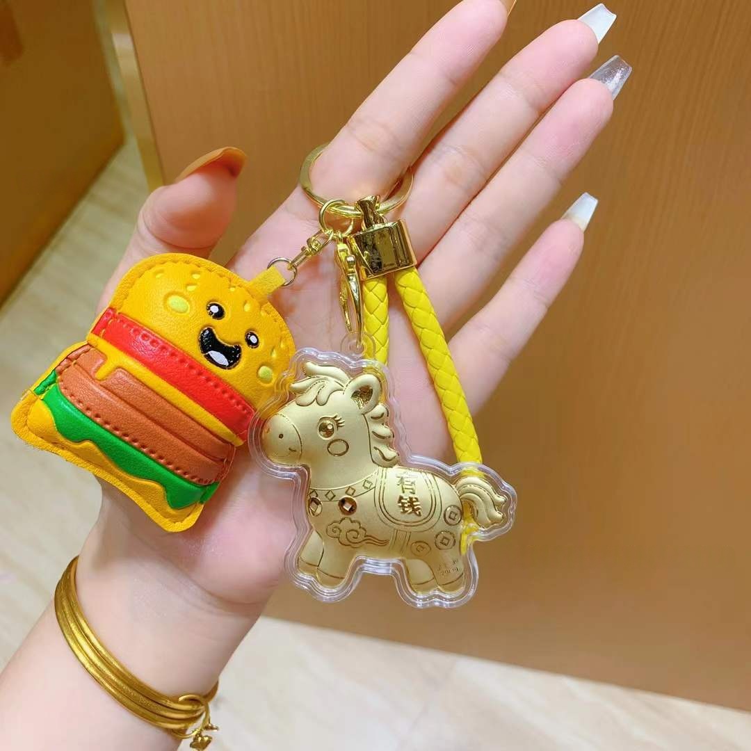 足金999马上有钱钥匙扣包包挂件黄金公主请发财伴手礼新年小礼品