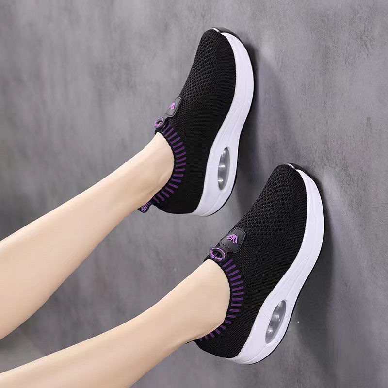 睿登2024年气垫鞋女厚底增高透气网面运动休闲懒人一脚蹬妈妈鞋