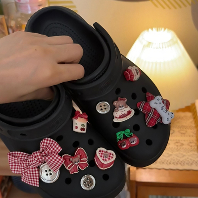 洞洞鞋配饰鞋花鞋扣红色复古