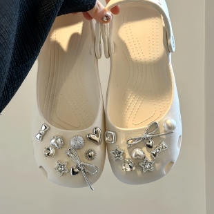 配件适配crocs鞋 洞洞鞋 面 饰洞洞鞋 饰配件合金水钻珍珠装 鞋 扣装