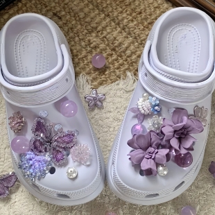 紫色系列闪钻蝴蝶花朵洞洞鞋配饰鞋扣diy鞋面装饰手工装饰品花饰