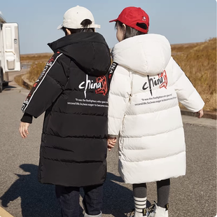 断码清仓男女童中长款羽绒服加厚白鸭绒抗寒保暖外套工装风