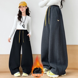 女童裤子加绒弯刀裤秋冬加厚2025新款洋气卫裤女孩中大童运动裤