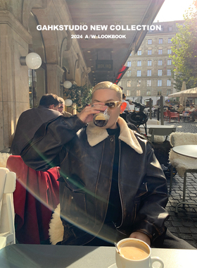 GAHKSTUDIO  miu系擦色做旧皮夹克