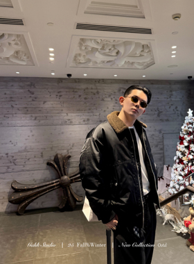 GAHKSTUDIO 25秋冬新款羊羔毛绒领 羽绒服飞行夹克 万年款百搭