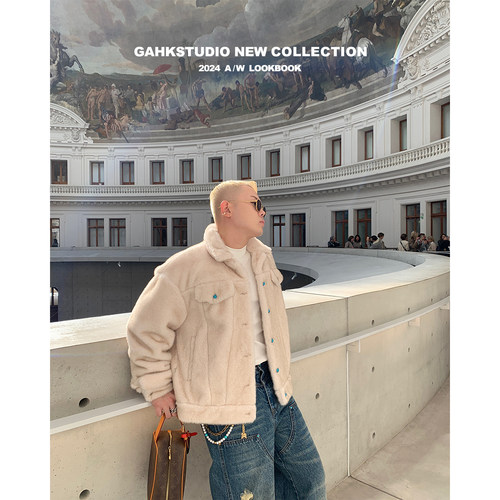 GAHKSTUDIO「巴黎大皇宫」限定绿松石环保皮草夹克店主自留超好看