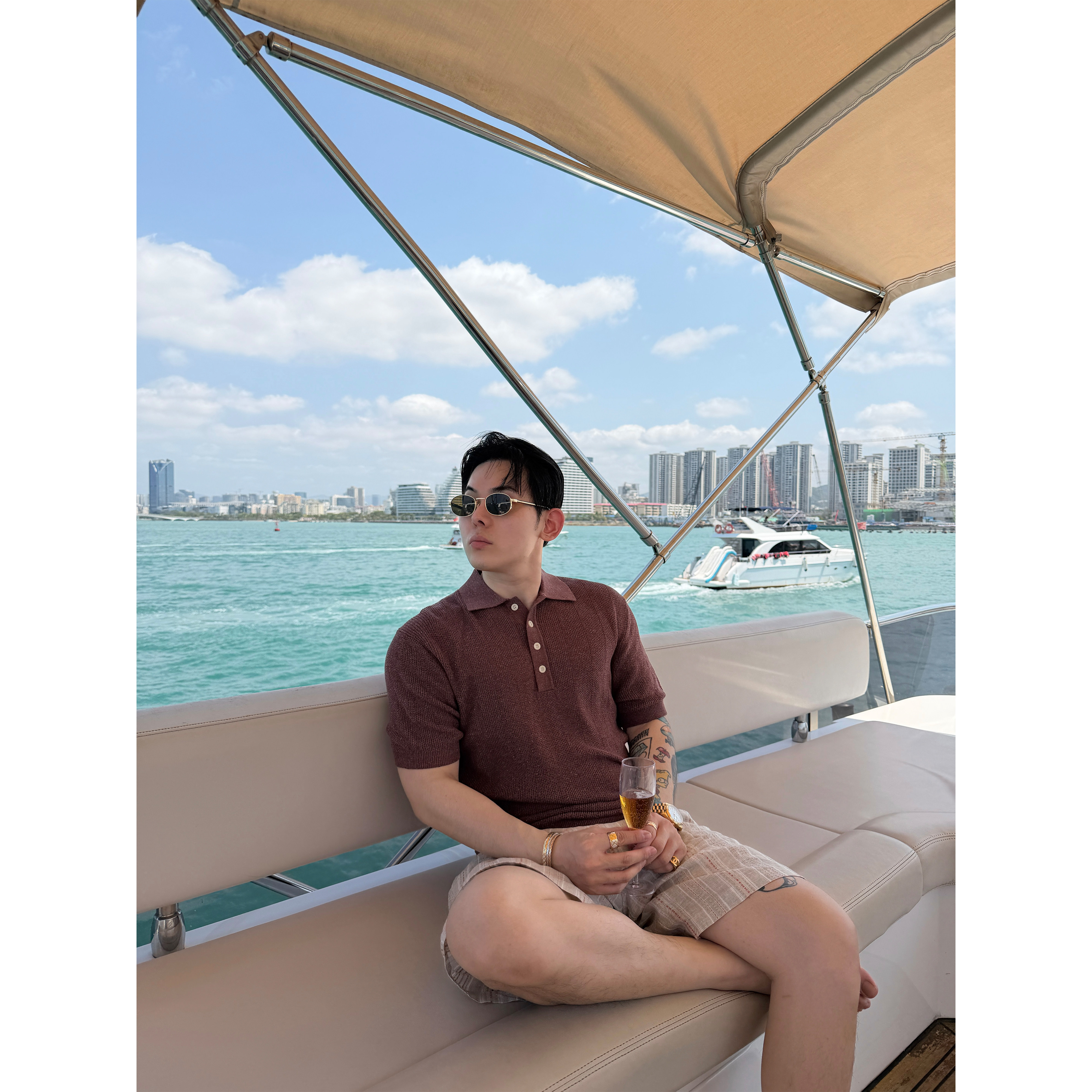 Magadeth春夏老钱绅士风亚麻针织polo领三色短袖男士上衣