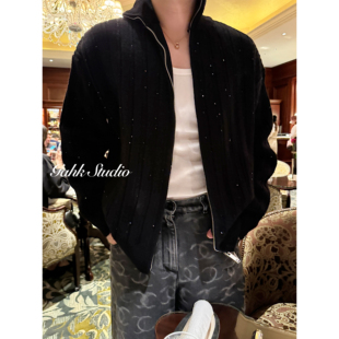 GAHKSTUDIO【碎钻闪闪】bling立领拉链毛衣外套 加厚保暖