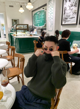 GAHKSTUDIO 美式老钱 私服定染色复古高领毛衣重磅加厚 绅士帅气