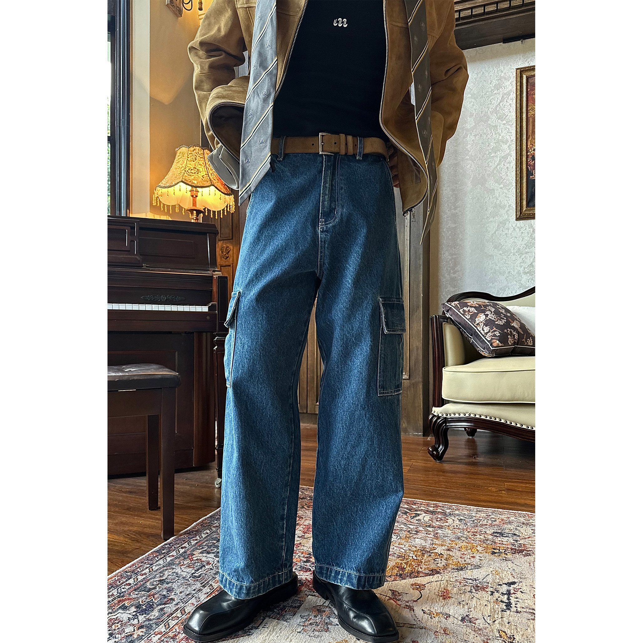 Magadeth美式西部老钱风经典口袋独特酷飒牛仔裤9分裤加厚款