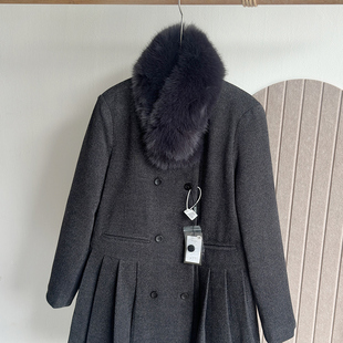 网红羽绒服毛领双排扣毛呢大衣女中长款羽绒内胆百褶裙名媛外套