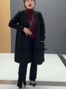 大码外套女2024秋季新款宽松显瘦气质百搭中长款罗马棉弹力开衫女