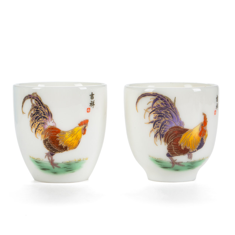 陶瓷羊脂玉公鸡品茗杯大杯个人杯家用泡茶杯主人杯功夫茶具单杯