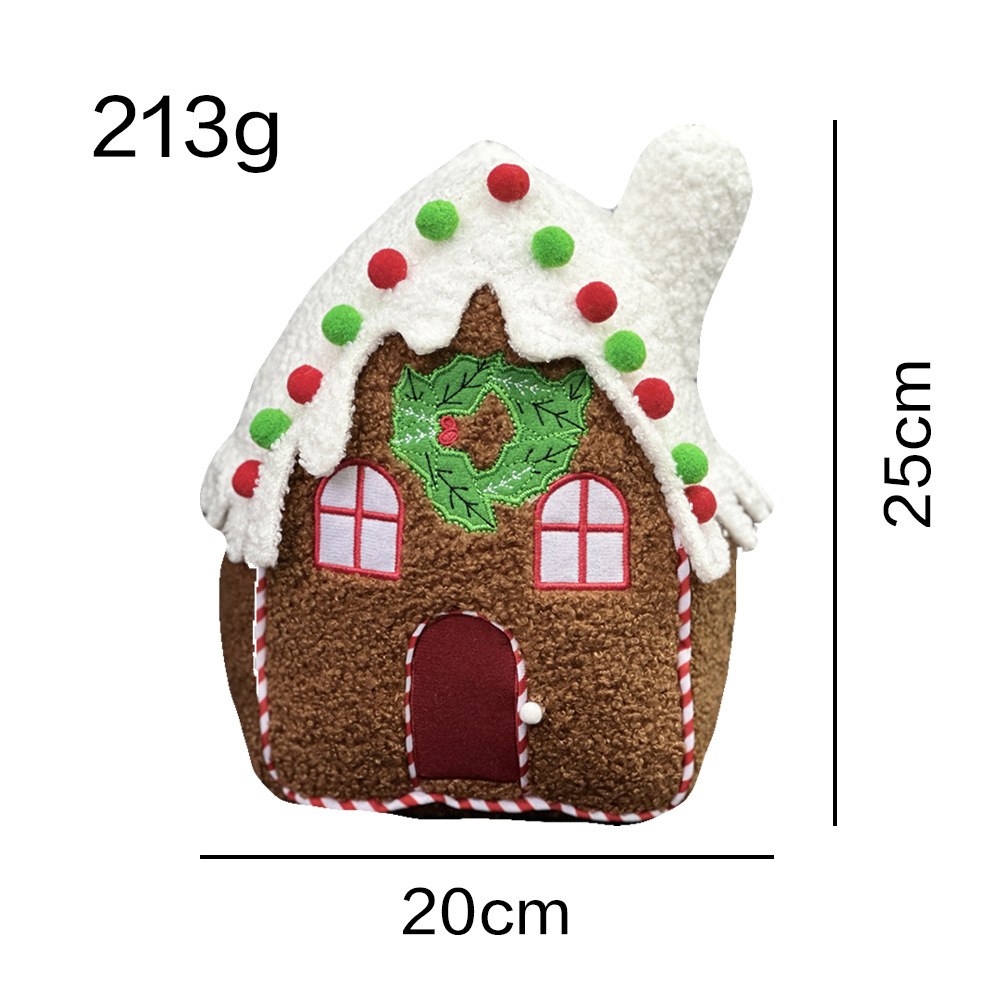 新款跨境 Gingerbread House Pillow节日姜饼人屋子毛绒玩具玩偶