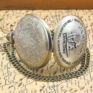 饰表怀表 新款 大号古铜色大狮子刻字love dad 怀旧挂表装