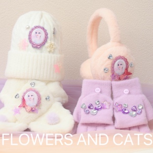 秋冬上新儿童帽子艾沙公主手套公主加绒加厚女童毛线帽护耳针织粉