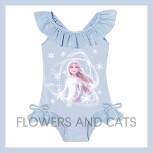 FlowersandCats儿童连体泳衣游泳冰雪奇缘艾沙宝宝温泉鱼鳞公主闪