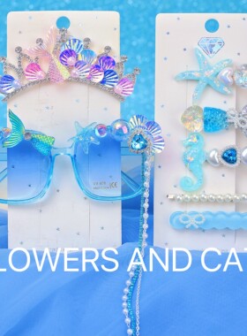 FlowersandCats春夏季儿童蓝色发夹美人鱼头饰女童公主珍珠侧边夹