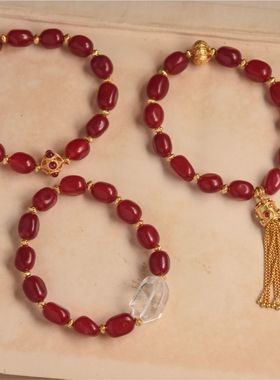 天然气质百搭优化红宝石手链复古