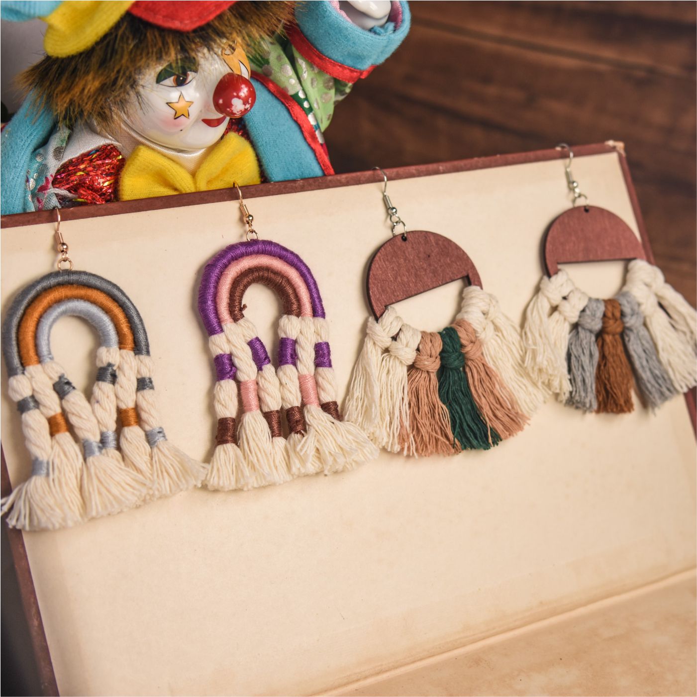 多彩手工编织棉绳流苏耳饰INS风