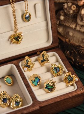 鲍鱼贝绿色项链耳环套装