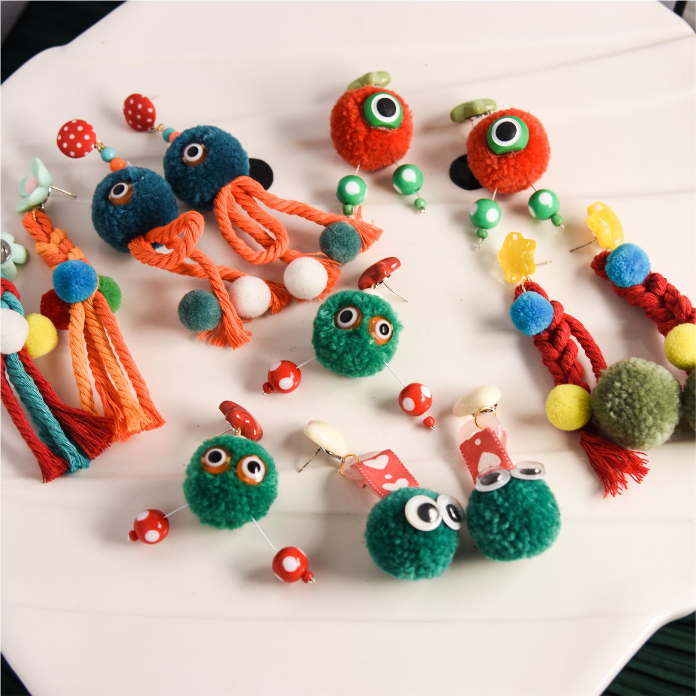 毛球怪童趣童年耳环925银针耳夹