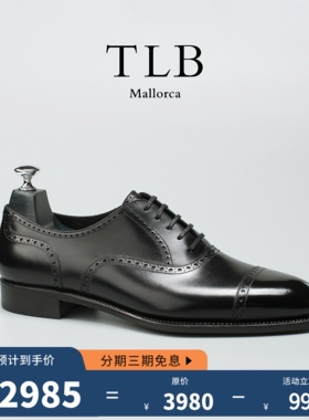 美勋代理 西班牙TLB手工固特异皮鞋黑色牛津鞋男商务正装休闲新款