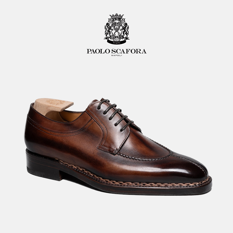 意大利官方代理挪威缝红棕男皮鞋