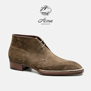 美勋ACME手工男鞋橄榄绿色翻毛牛皮挪威缝皮靴男士商务休闲现货