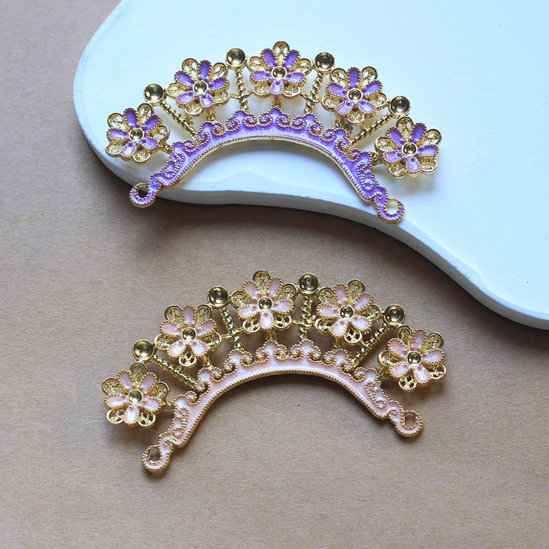 合金滴油保色古风汉服明制花朵发冠 手工diy发簪头饰配件配饰材料