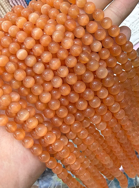 浅橙色猫眼圆珠散珠子 玻璃珠手工diy手链项链串珠饰品配件材料