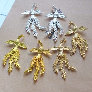 合金保色左右凤凰吊坠手工diy发簪挂件配件饰品配项链配饰材料