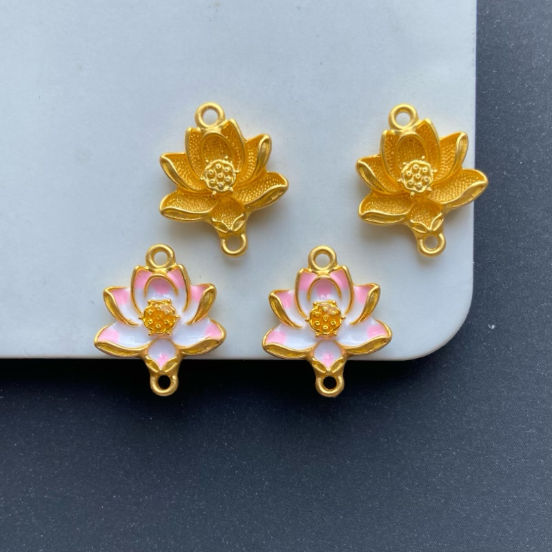 古法金保色哑光荷花吊坠挂件diy手工饰品手链项链耳饰配件材料