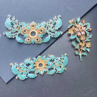 合金滴油镀金保色仿点翠荷叶莲花古风汉服手工发簪发冠diy材料