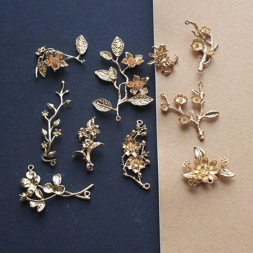 铜镀KC金色树叶树枝花朵配饰
