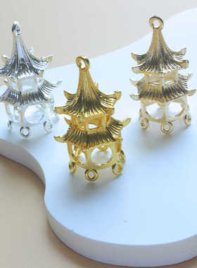 DIY手工配件合金凉亭宫灯材料 古风汉服发簪头饰流苏挂坠