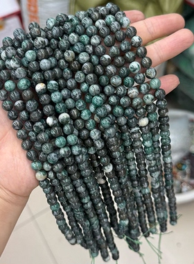 4-12mm天然绿纹石圆珠 绿铜矿散珠子手串手链项链diy饰品配件材料