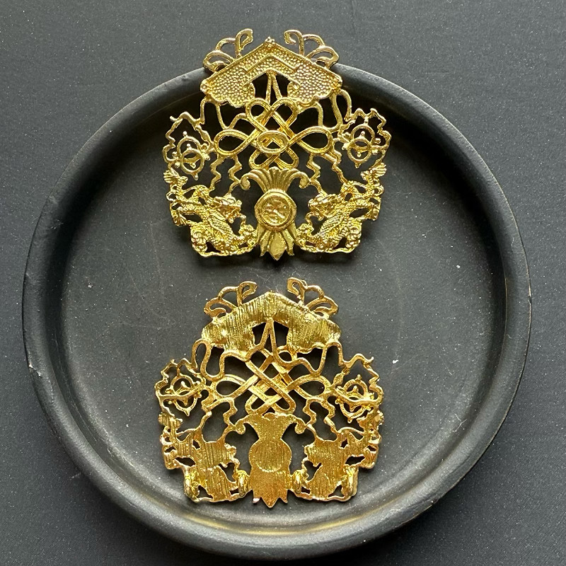 合金保色中国结花双龙戏珠配饰 手工发簪发饰头饰DIY配件材料