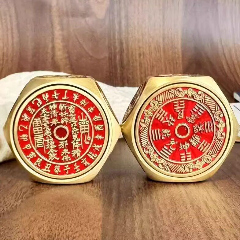 招米红色山鬼钱八面转解压指尖陀螺黄铜转六面手把件转转魔方