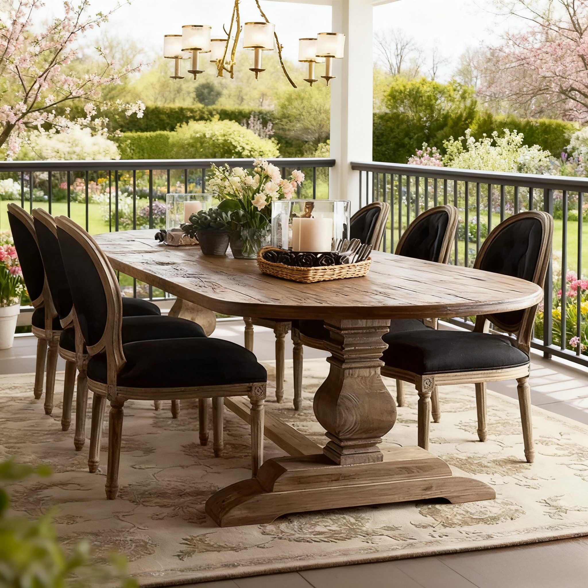 美式乡村做旧实木餐桌椅组合复古风椭圆长条桌吃饭别墅咖啡厅桌子