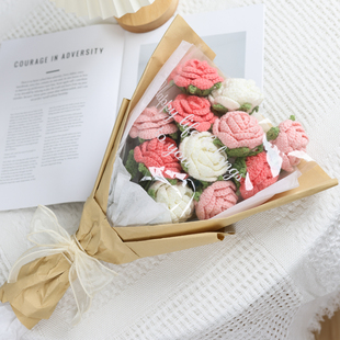 手工编织DIY玫瑰花束毛线钩织花材料包自制手捧花送闺蜜生日礼物