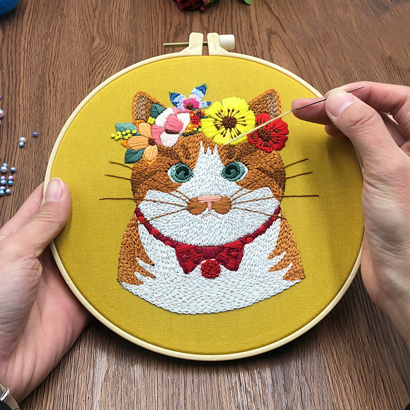 猫咪系列手工刺绣diy材料包刺绣绣花套件初学基础布艺工具套装