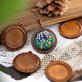 刺绣扎染项链底托手工diy宝石饰品复古木质底托饰品配件胸针底座