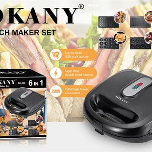 SOKANY908双面加热家用多功能6合1烘焙三明治电饼铛 跨境热卖