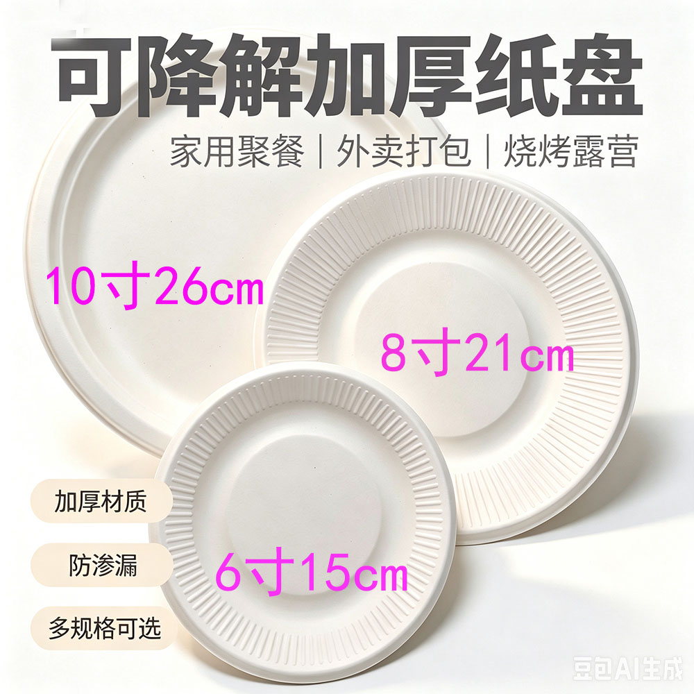 可降解加厚防渗漏外卖纸盘10个
