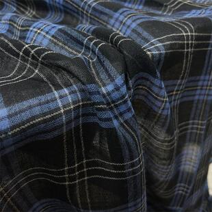 日本进口经典黑蓝白苏格兰格子羊毛亚麻绉纱衬衫裙子披肩布料