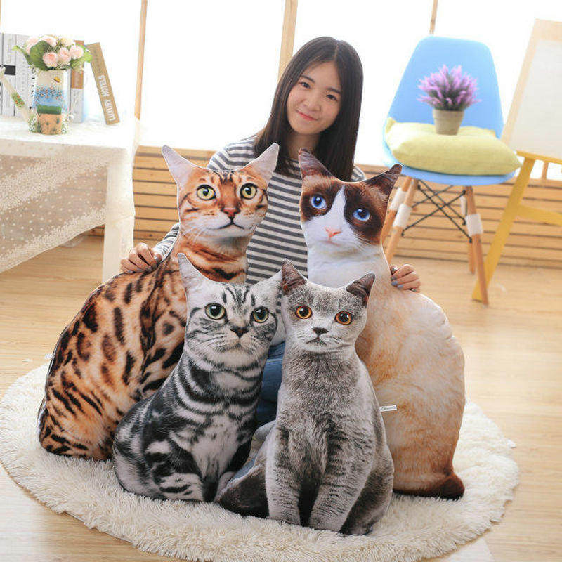 卡通创意仿真3D猫头靠垫喵星人猫咪长条抱枕家靠枕可拆洗午睡枕头
